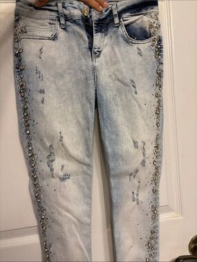 Embellished Light Blue Skinny Jeans for Women